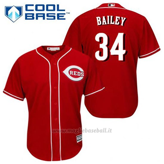 Maglia Baseball Uomo Cincinnati Reds Homer Bailey 34 Rosso Alterner Cool Base